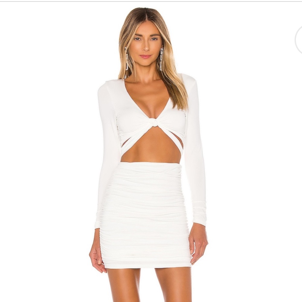 Superdown white long sleeved dress for brides, bachelorette, honeymoon